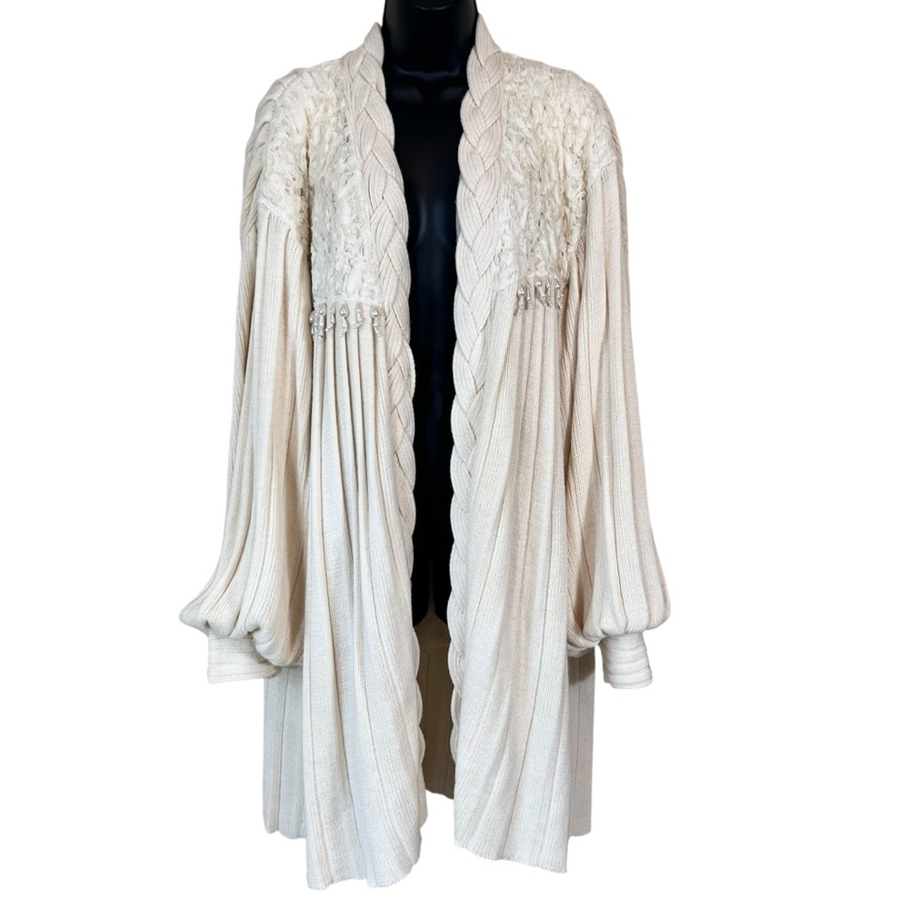 Vintage 80s MAURADA Bishop Sleeve Pleated Knit Cardigan